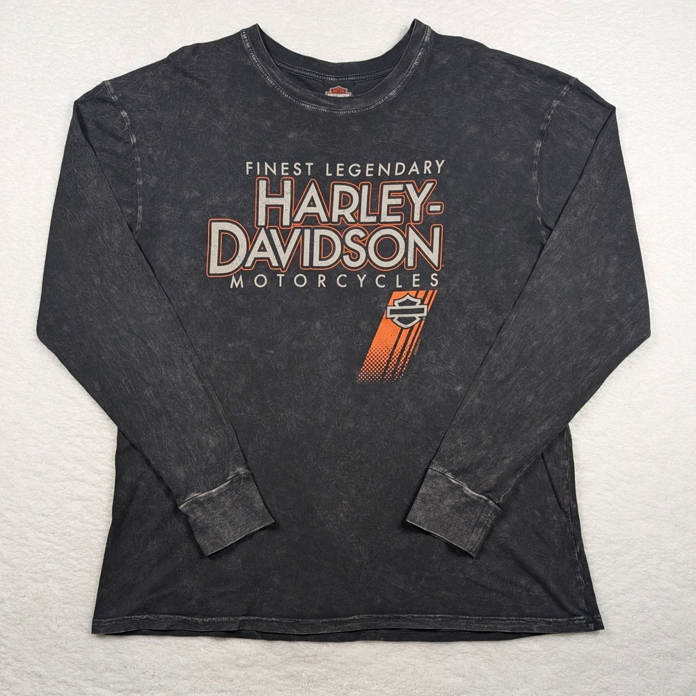 Harley-Davidson Shirt‎ Mens XL Gray Mineral Wash Double Sided Graphic Biker